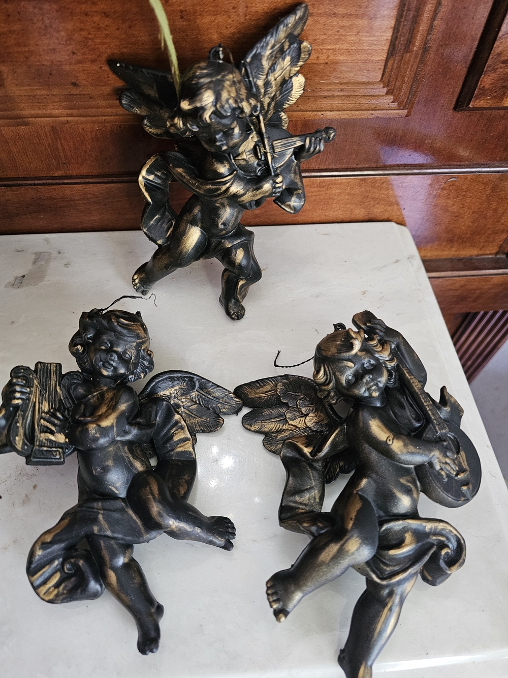 Decorative Gold-Accent Cherub Wall Blowmold Ornaments - Set of 3
